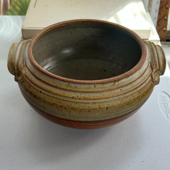 Studio Art Pottery Handmade Striped Speckled Mid Century Bowl 10” X 5.5" Signed - Picture 2 of 16